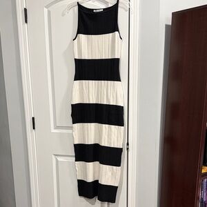 Abercrombie & Fitch Black and White Striped Midi Dress